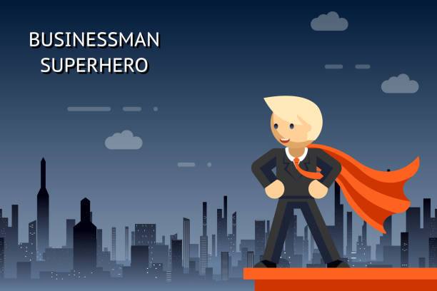 istock Businessman superhero over night city 536140897