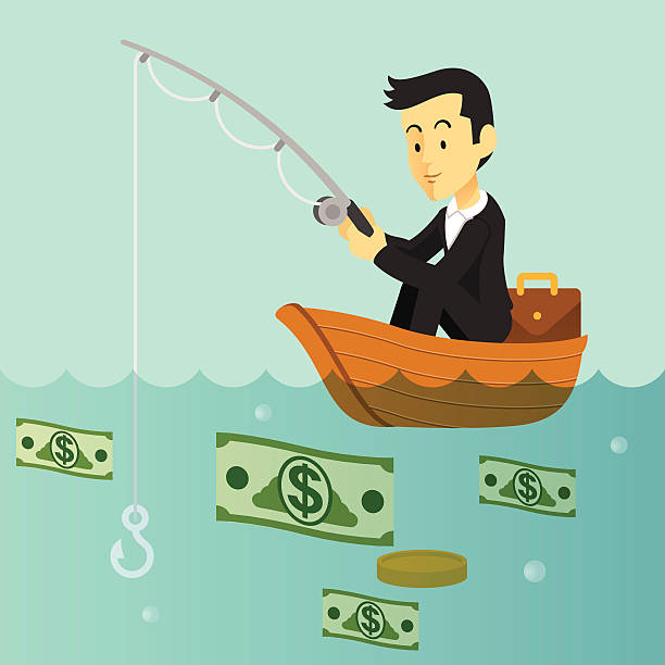 istock Businessman is fishing money. Vector flat illustration 536140965