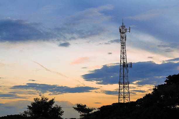 istock Silhouettes telecommunication tower at sunset 536168741