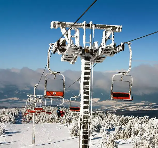 chair lift on Mount Serak for downhill skiers - Jesenik mountains or Jeseniky - Czech republic