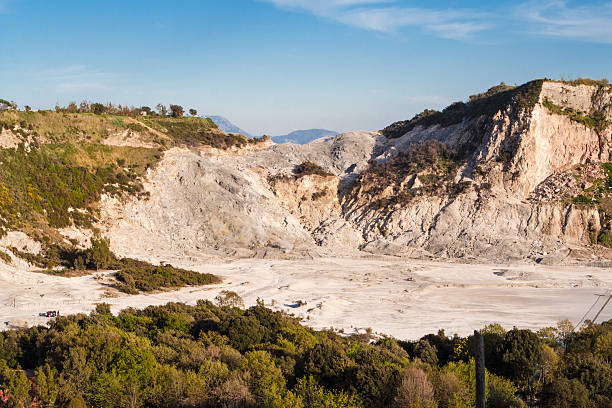 Overview of the Silvestri craters on the Etna volcano. Europe's highest volcano still in activity. Horizontal view.