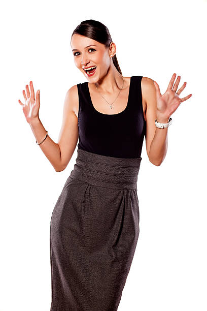 istock Happy young woman posing on white background 536190939