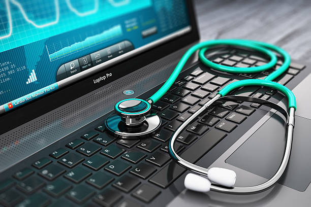 istock Laptop with medical diagnostic software and stethoscope 536196305