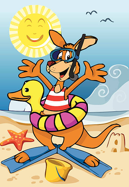 Happy Kangaroo Cartoon On The Beach Stock Illustration - Download Image Now  - Kangaroo, Cute, 2015 - iStock