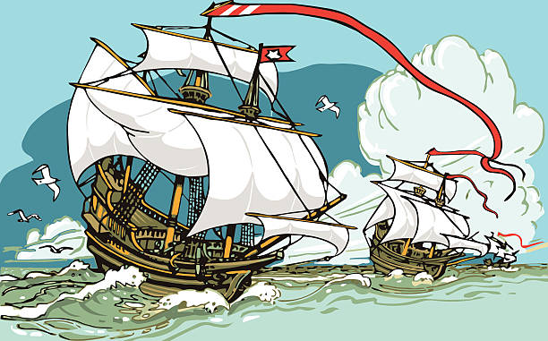  Ilustración de Gran Descubrimientos Tres Galleons Navegación A Vela y más Vectores Libres de Derechos de Cristóbal Colón