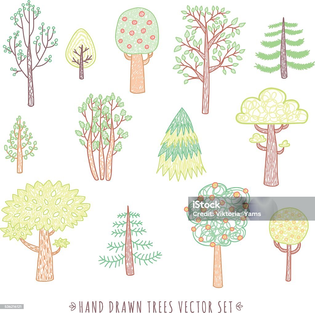 Baby Tree Drawing/design Kids Style Drawing Doodle Trees Vector Set Stock Illustration ...