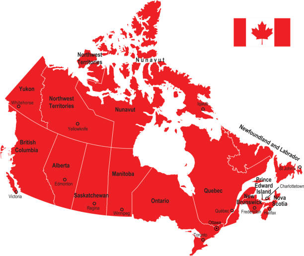 ilustraciones, imágenes clip art, dibujos animados e iconos de stock de canadá bandera y mapa - saskatchewan province canada flag