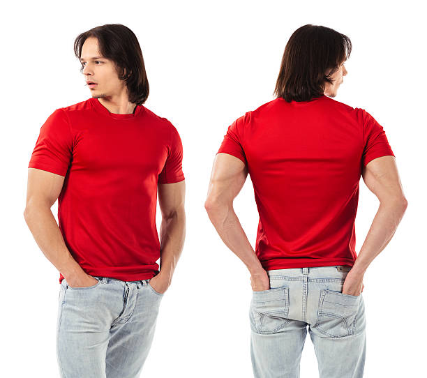 istock Young man posing with blank red shirt 536217409