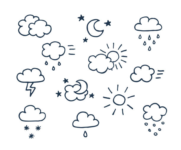 Set of hand-drawn weather icons vector art illustration