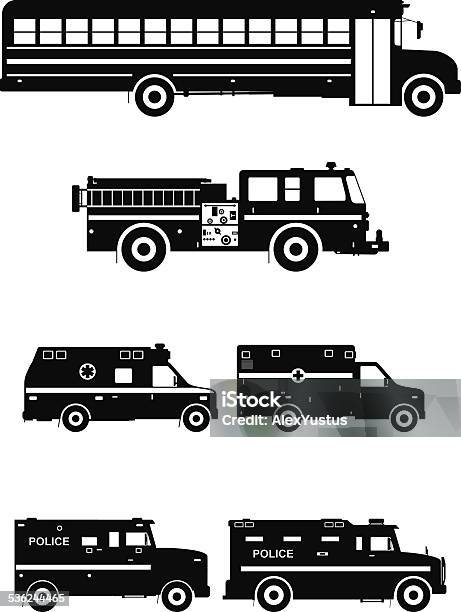 Set Of Different Special Cars Vector Illustration Stock Illustration - Download Image Now - Fire Engine, Vector, Black Color