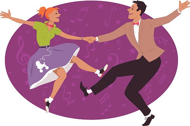 illustrazioni stock, clip art, cartoni animati e icone di tendenza di rock e rotola dance - 1950s style couple old fashioned heterosexual couple