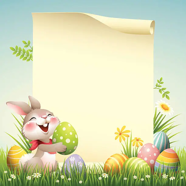 Vector illustration of Smiley Bunny - Easter Scroll