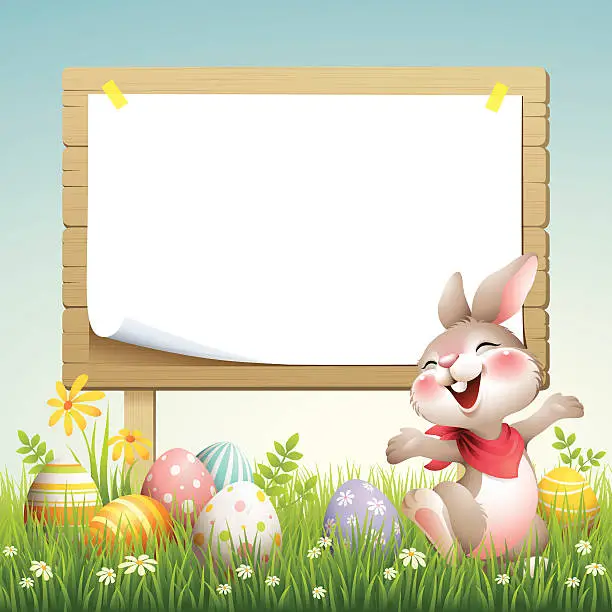Vector illustration of Smiley Bunny - Easter Billboard