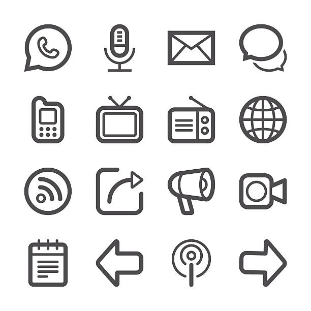 Communication Icons set 1 | Stroke Series Professional set of 16 black and white pixel perfect icons ready to be used in websites, apps and all kinds of design projects. EPS 10 file. news feed icon stock illustrations