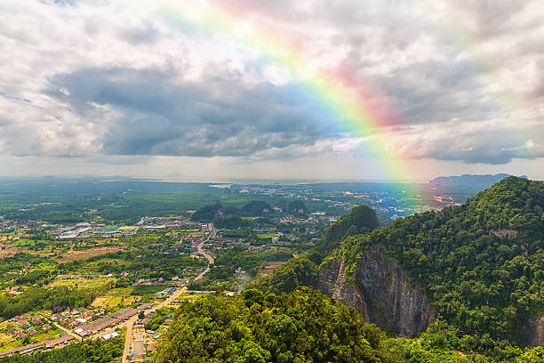 istock Beautiful landscape with a rainbow in the sky 536247621