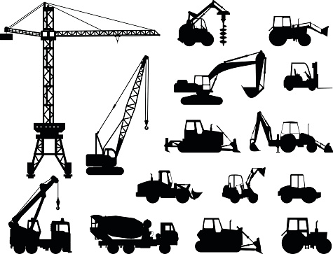 Silhouette illustration of heavy equipment and machinery