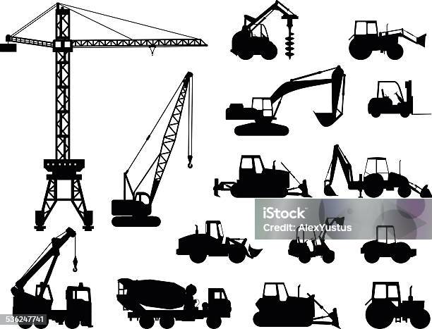 Set Of Heavy Construction Machines Icons Vector Illustration Stock Illustration - Download Image Now