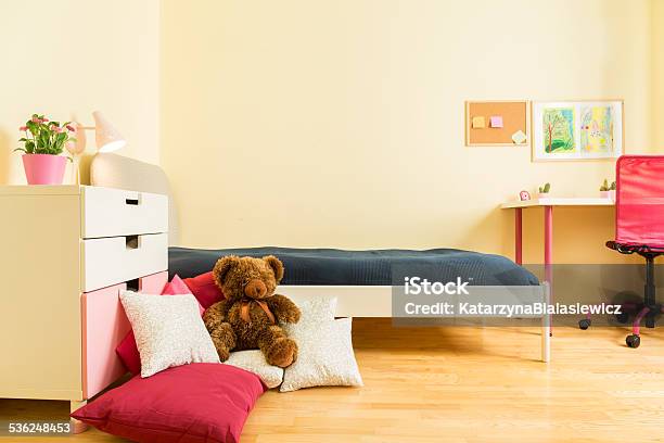 Mascot On Pillows Stock Photo - Download Image Now - Childhood, Bedroom, Domestic Room