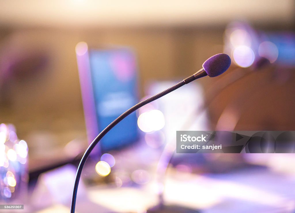 Conference microphone Conference microphones - Soft focus Lectern Stock Photo