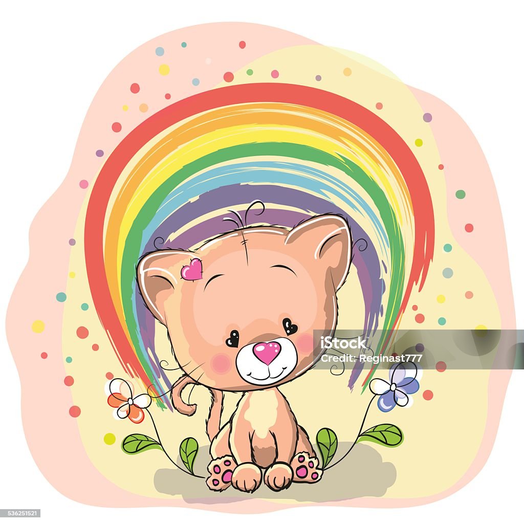 Cat with rainbow Cute Cat with rainbow and flowers 2015 stock vector