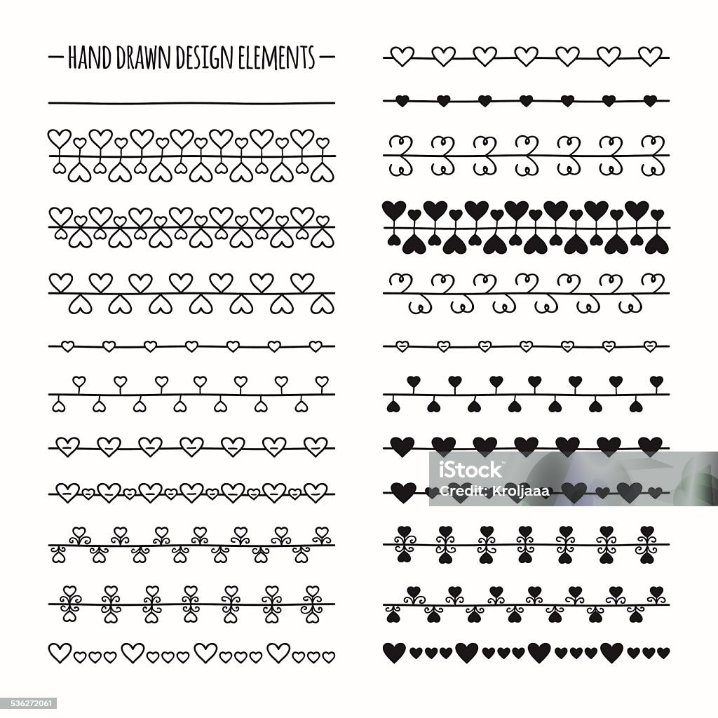 Hand drawn vector line border set and scribble design element. Hand drawn vector line border set and scribble design element. Valentine day vintage romantic pattern with hearts. Illustration. Trendy doodle style brushes. 2015 stock vector
