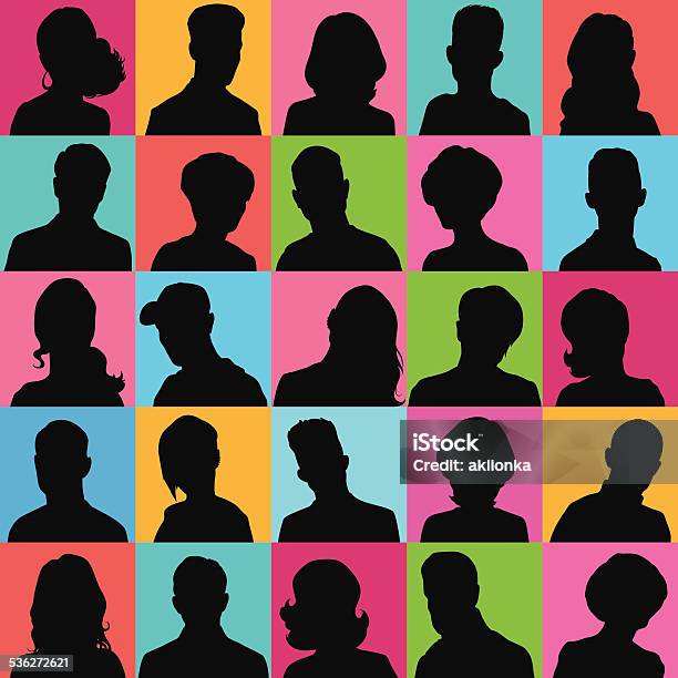 Avatars Of Silhouettes With Different Hairstyles Stock Illustration - Download Image Now - Front View, Human Head, 16-17 Years