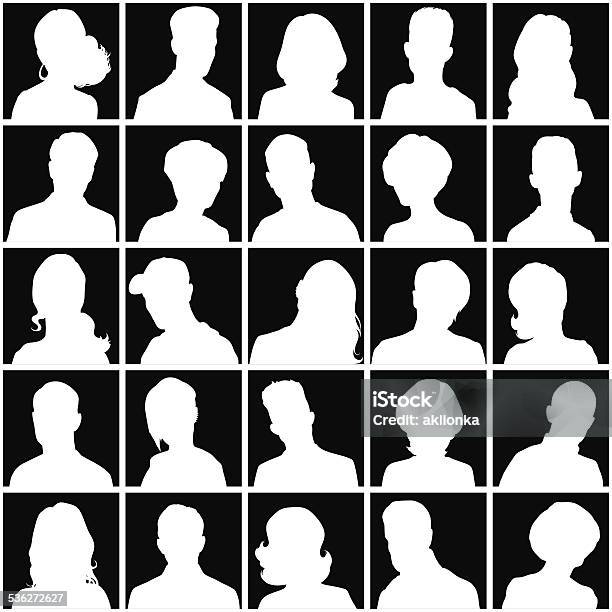 Avatars Of Silhouettes With Different Hairstyles Stock Illustration - Download Image Now - Front View, Human Head, 2015