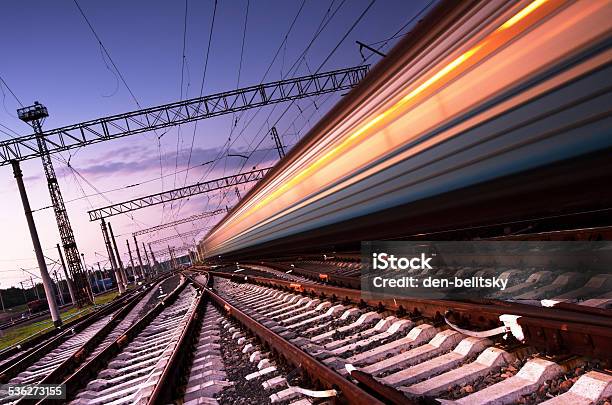 Railway Station At Night Stock Photo - Download Image Now - Train - Vehicle, Railroad Track, High Speed Train