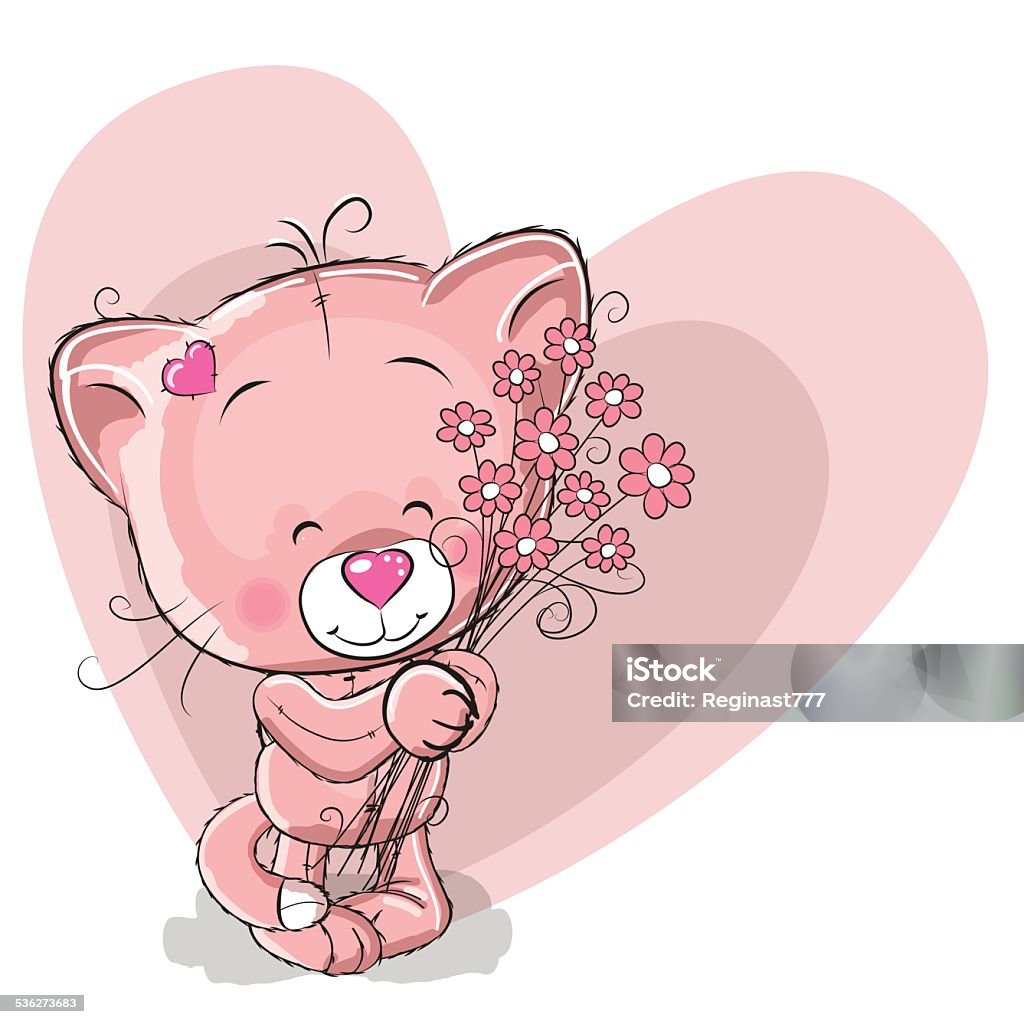 Cat with flowers Greeting card cute Cat with flowers 2015 stock vector