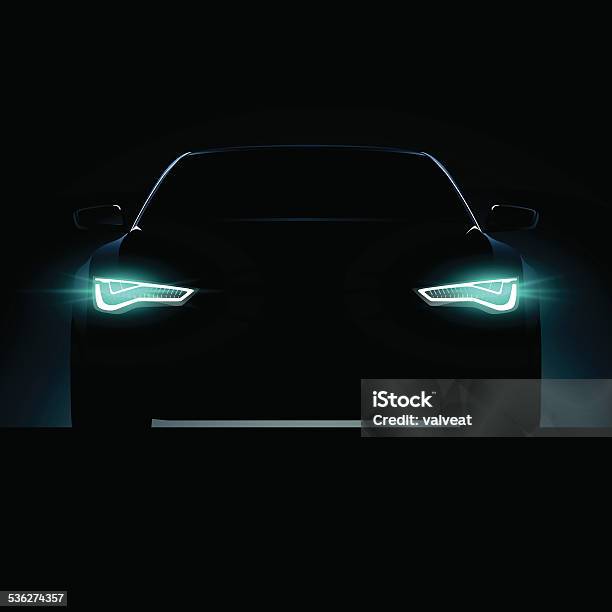 Car Silhouette With Lights On Stock Illustration - Download Image Now - Electric Car, Electric Vehicle, Engine