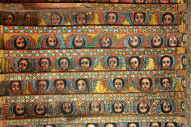 Unique ceiling paintings in Debre Birhan Selassie church, Gondar, Ethiopia. Unique ceiling paintings in Debre Birhan Selassie church, Gondar, Ethiopia. ethiopian orthodox church stock pictures, royalty-free photos & images