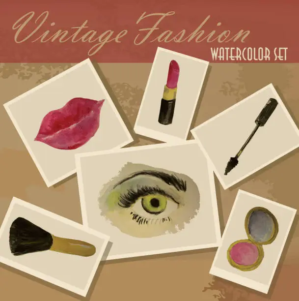 Vector illustration of Vintage fashion watercolor set