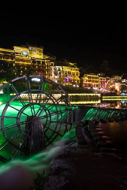 Phoenix County, April 15: Tuojiang River both banks night scenery on April 15, 2012, Phoenix County, Hunan Province, China