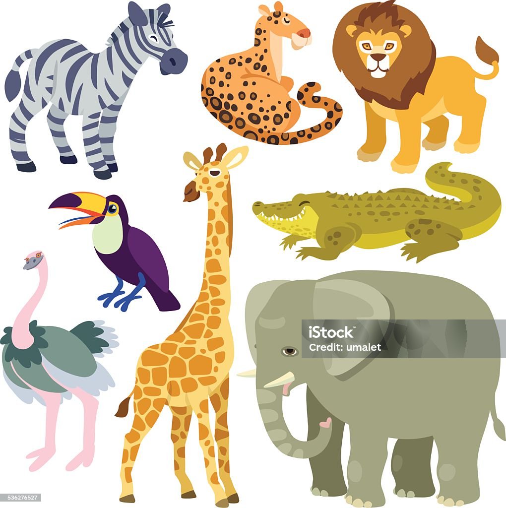 cartoon african animals set Illustration of isolated african animals set on white background Jaguar - Cat stock vector