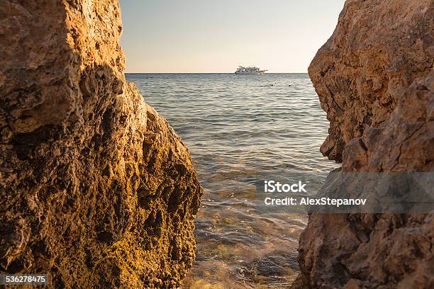 View Of The Ship At Evening Sea Stock Photo - Download Image Now - 2015, Arranging, Bay of Water