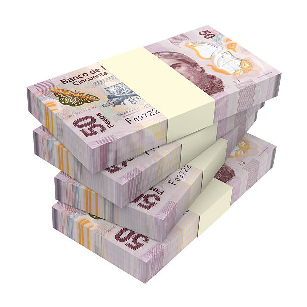 istock Mexican pesos isolated on white background. 536279253