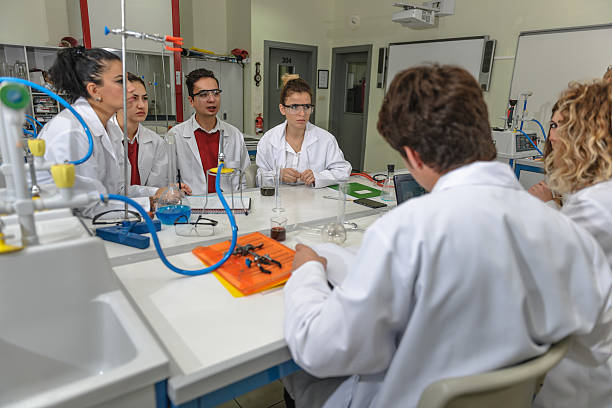 istock Turkish Students, Teacher, with Protective Glasses , Chemistry Lab, Research, 536286109
