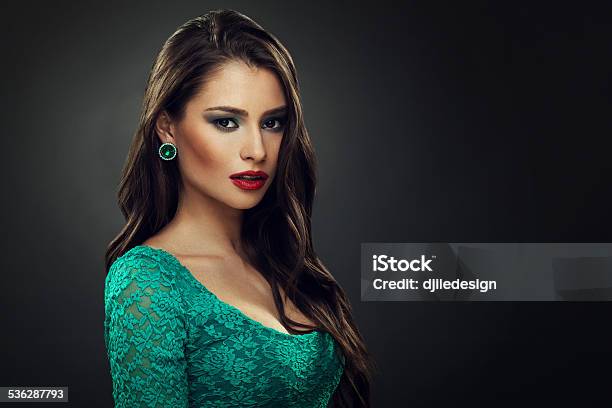 Beautiful Young Woman In A Green Dress Stock Photo - Download Image Now - Green Color, Dress, Beauty