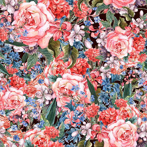 istock Floral seamless watercolor background with roses 536290361