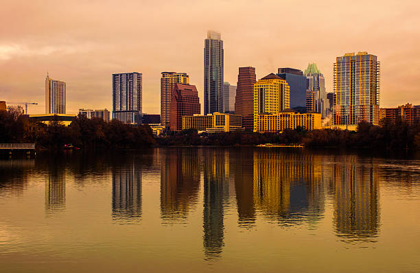 istock Copper Colored Austin Texas Mirror Town Lake Reflection Cityscape 536309223