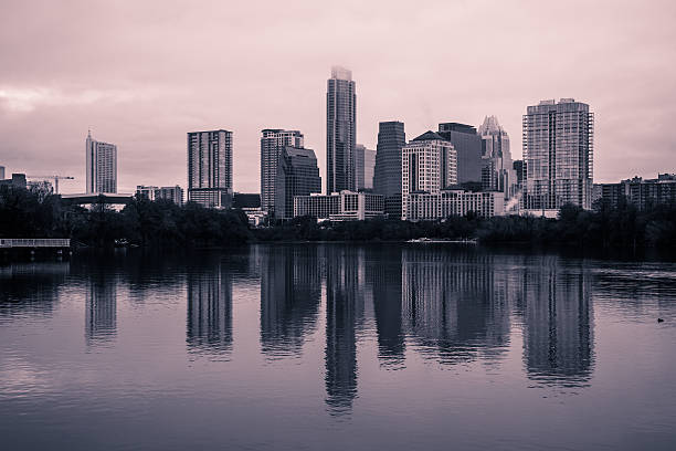 istock Black and white Town Lake Mirror reflections Skyline 2015 536310405