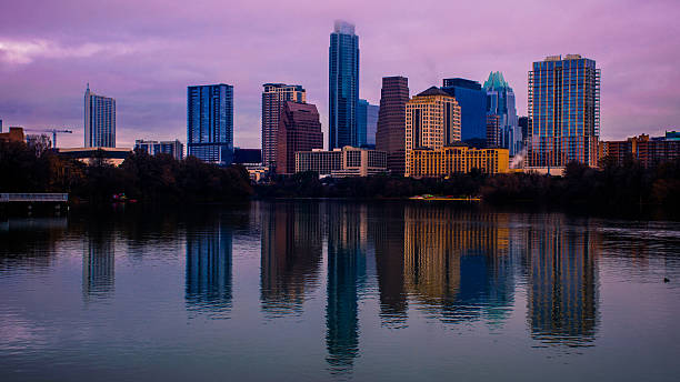 istock Very Wide Angle Austin Skyline Lady bird lake sunrise reflections 536310413