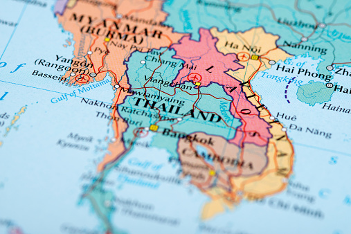Map of Thailand. Selective Focus.