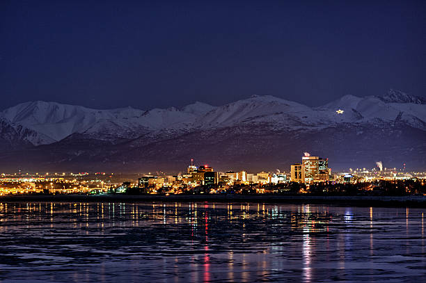 Anchorage at night in winter