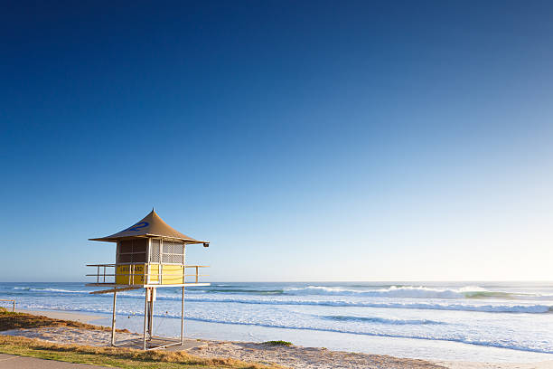 Lifeguard tower early morning stock photo