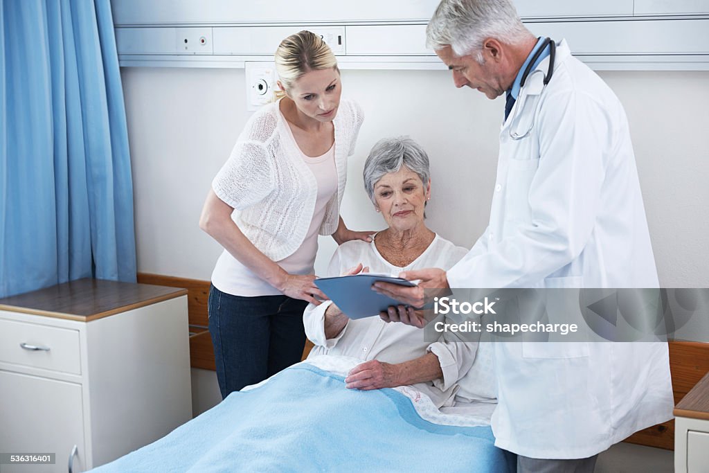 Old age comes at a bad time Shot of a doctor discussing a senior woman's health with her and her daughter by her side Doctor Stock Photo