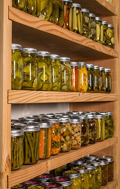 istock Storage shelves with canned food 536349361