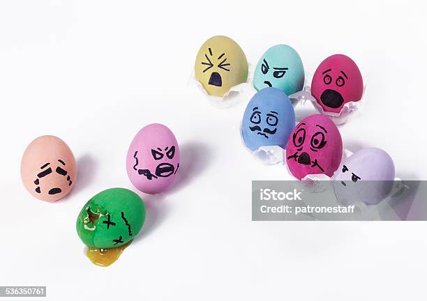 Killer Egg Threatening Other Eggs Stock Photo - Download Image Now - 2015, Breakfast, Colors
