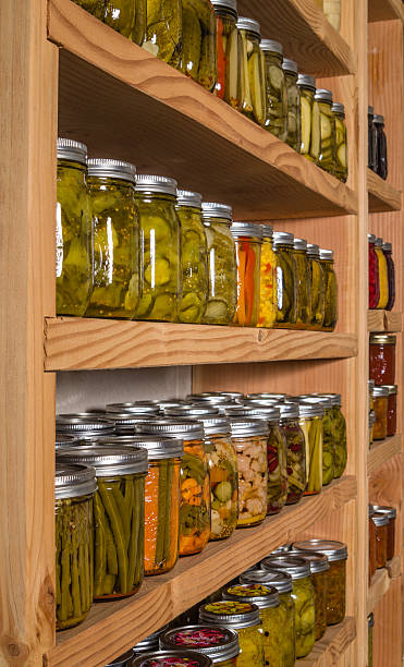 istock Storage shelves with canned goods 536352191