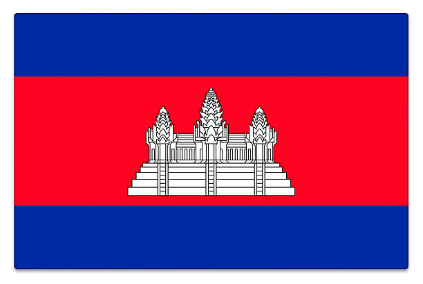 Gloss Cambodian flag on white with subtle shadow.